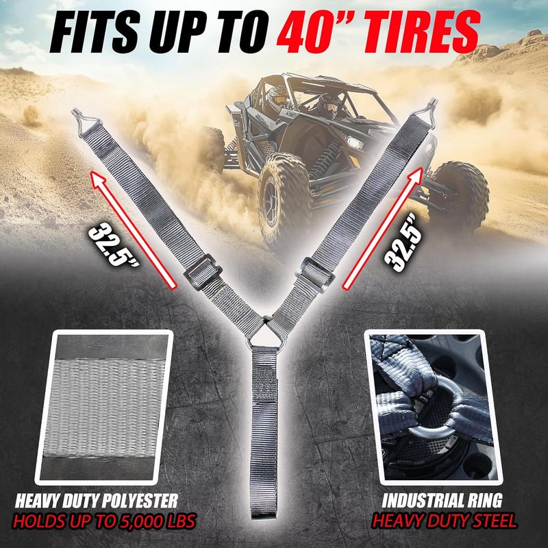 Straight Jacket Crew Y Strap for Spare Tire - Heavy Duty Spare Tire Strap 3 Point Ratchet for UTV, Offroad Accessories or Roof Rack | 1.6" Wide 3 Way Strap Can Secure Up to 40" Tire by (Grey) - Image 3